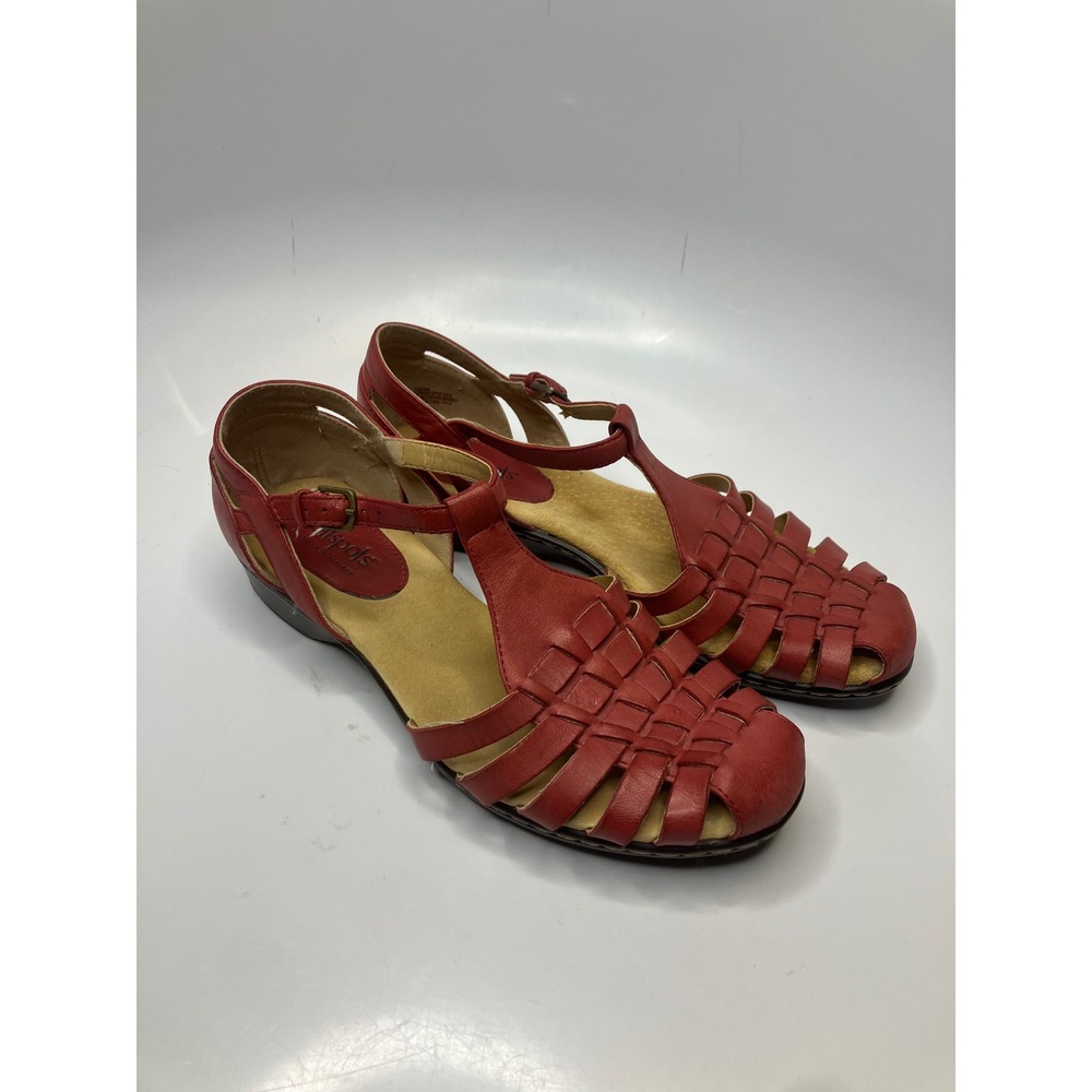 Softspots Huarache Sandals Womens 9.5M Red Good Woven T-Strap Leather 7325309